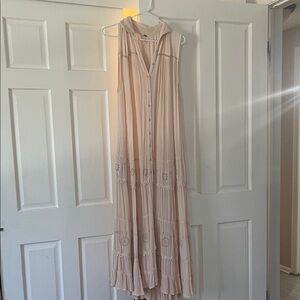 Free People Blush Button-Front Eyelet Maxi Dress